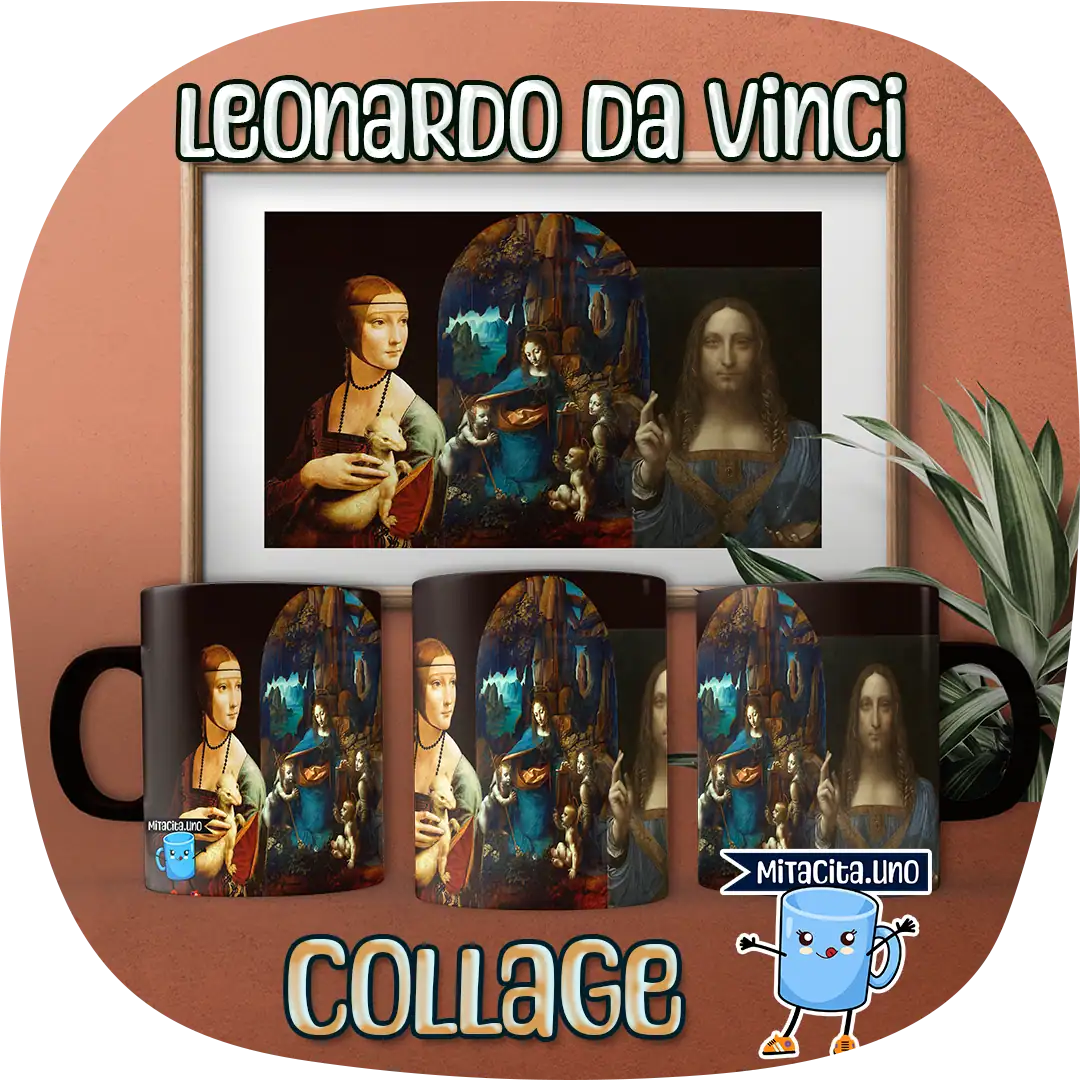 Leonardo Da Vinci - Collage Leonardo Da Vinci: "Dama con Armiño", "La Virgen de las Rocas" y "Salvator Mundi".